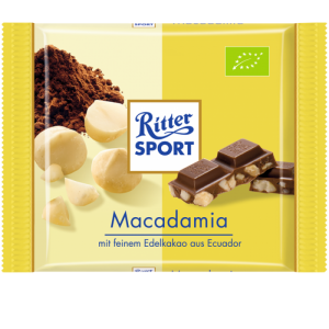 Poza 1 Ciocolata Ecologica cu Lapte si Bucati de Nuci Macadamia Ritter Sport 65g